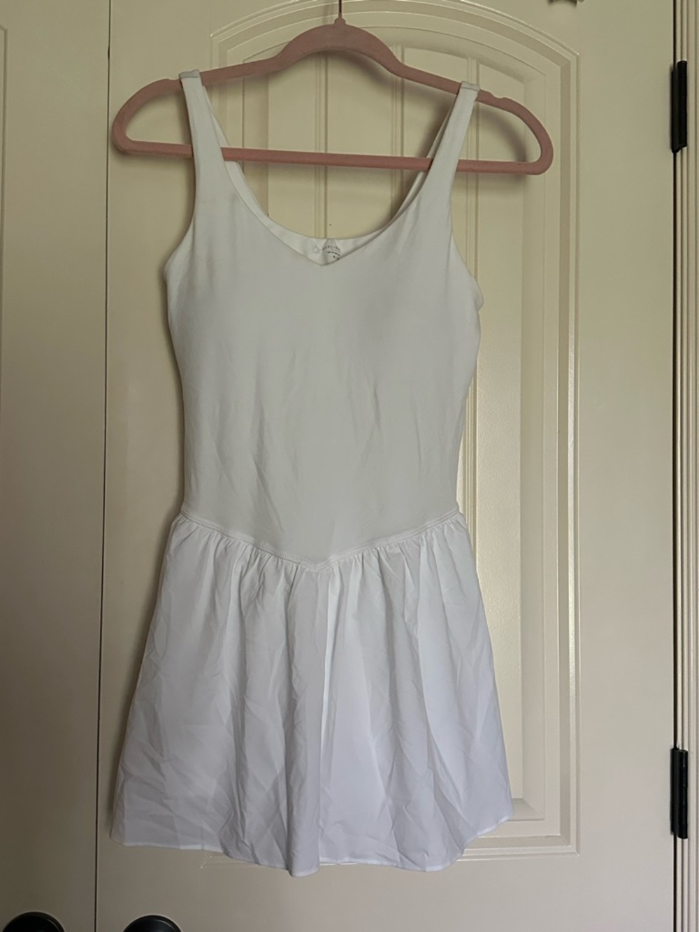 aerie White Sleeveless Scoop-Neck Skater Dress
